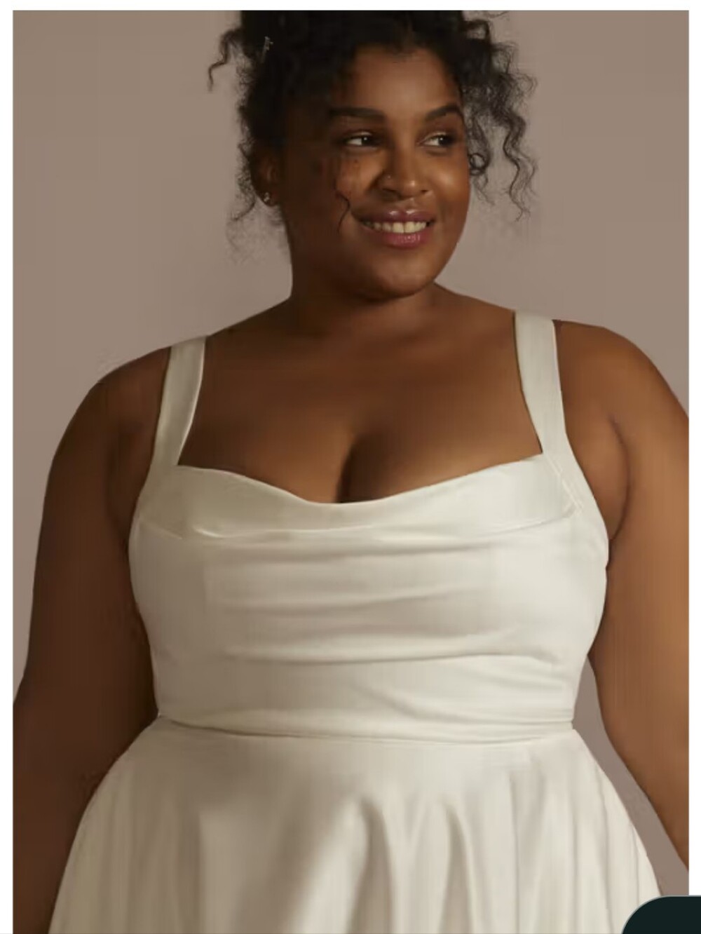 Cowl Neck Midi Satin Dress with Straps in White - Picture 3 of 5